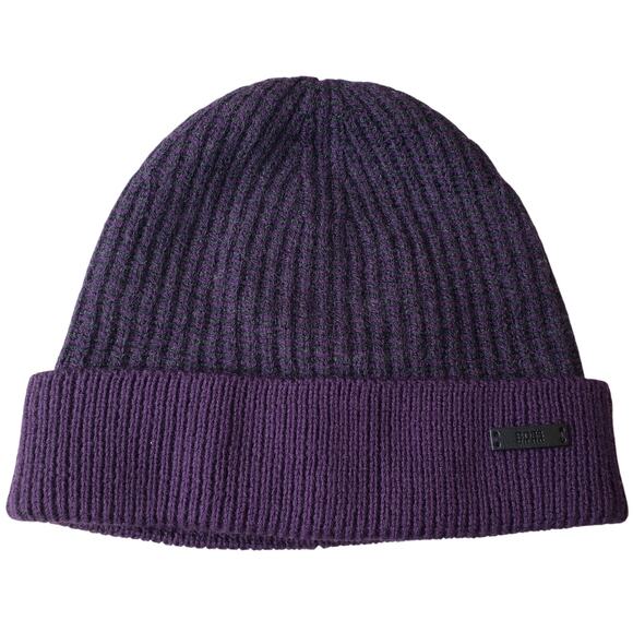 BOSS HUGO BOSS Ribbed Knit Wool Beanie Cap Heather Purple OSFM - Picture 1 of 8